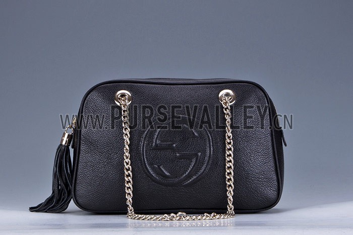 Gucci Medium Soho Black Leather Shoulder Bag with Chain Straps