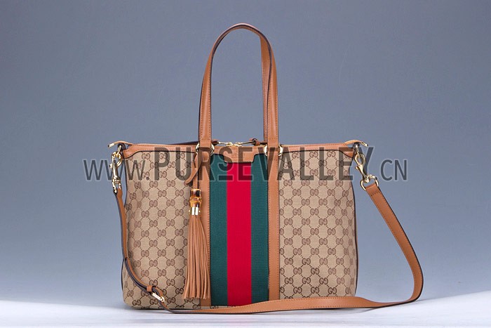 Gucci Rania Web GG Canvas with Tan Leather Trim Top Handle Tote