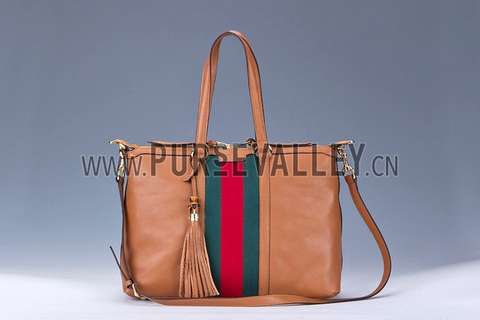 Gucci Rania Web Cognac Leather Top Handle Tote