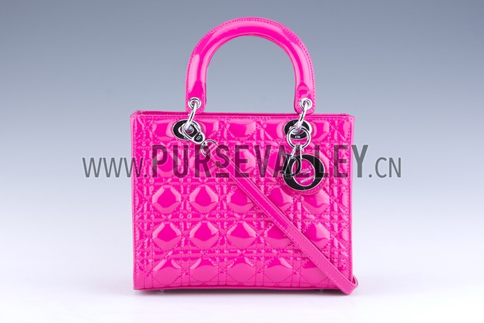 Dior Small Lady Cannage Bag Patent Leather Pink