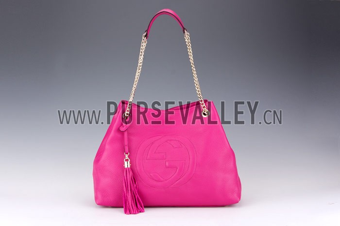 Gucci Large Soho Leather Shoulder Bag with Chain Straps Bright Pink