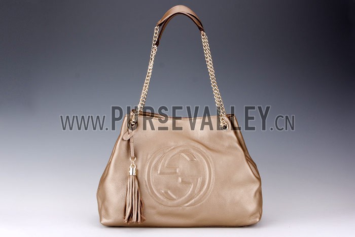 Gucci Large Soho Leather Shoulder Bag with Chain Straps Antique Gold