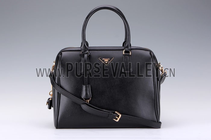 Prada Saffiano Shoulder Strap Bowler Bag Black