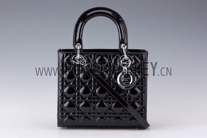 Dior Small Lady Cannage Bag Patent Leather Black