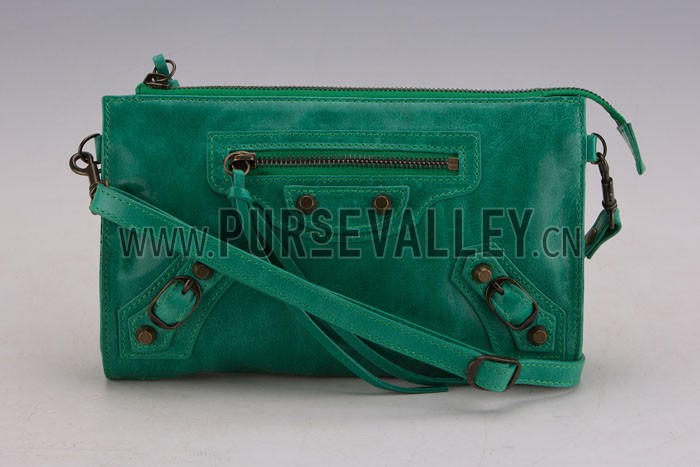 Balenciaga Giant Gold Envelope Wallet with Strap Green
