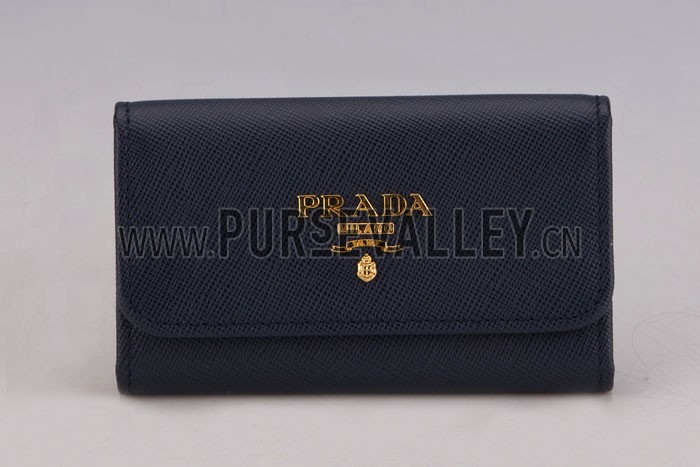 Prada Continental Leather Key Holder Dark Blue
