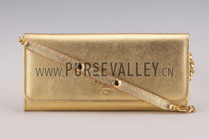 Prada Continental Wallet with Strap Gold