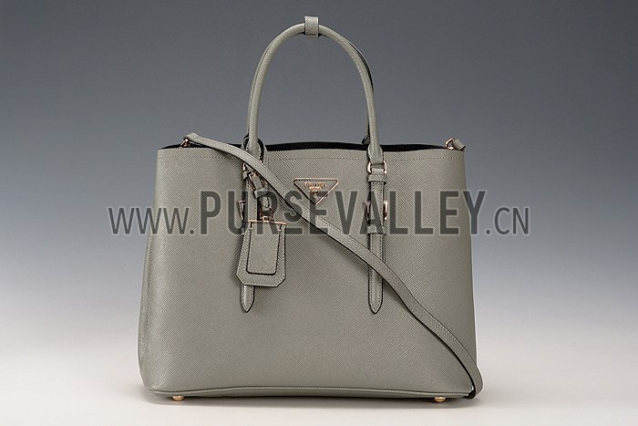 Prada Saffiano Double Tote Grey