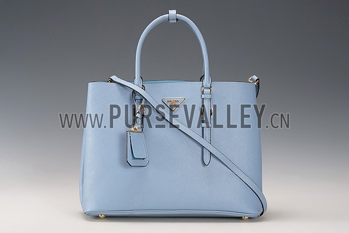 Prada Saffiano Double Tote Light Blue