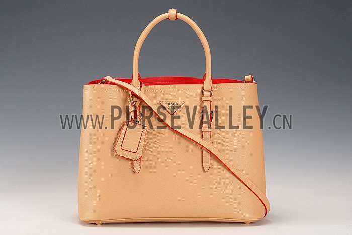 Prada Saffiano Double Tote Light Brown
