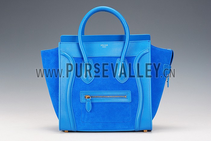 Celine Mini Luggage Blue Leather/Suede Leather