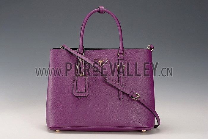 Prada Saffiano Double Tote Purple