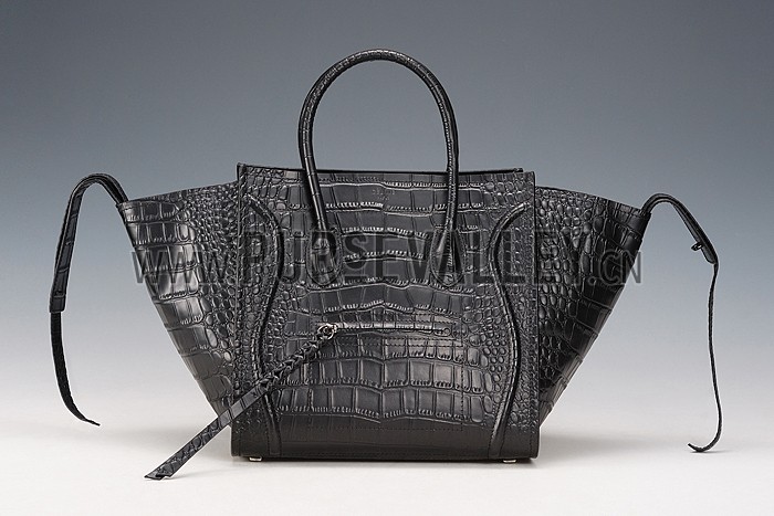 Celine Phantom Medium Black Crocodile Leather