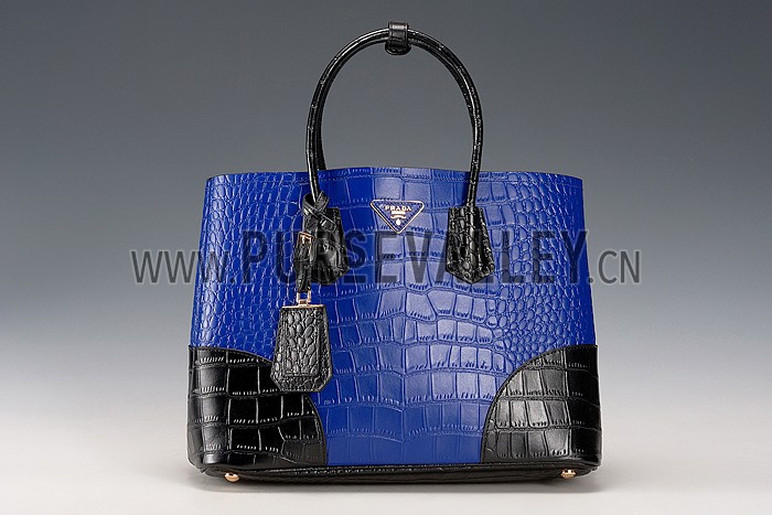 Prada Saffiano Crocodile Leather Black And Blue Bag