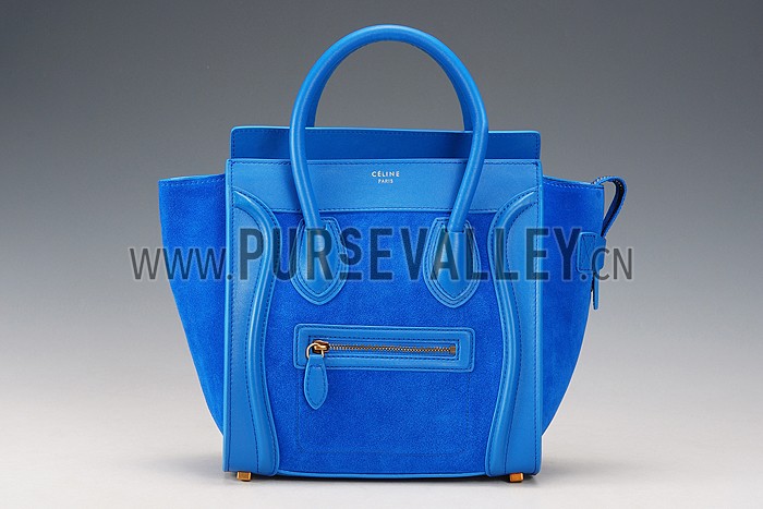 Celine Micro Luggage Blue Leather/Suede Leather