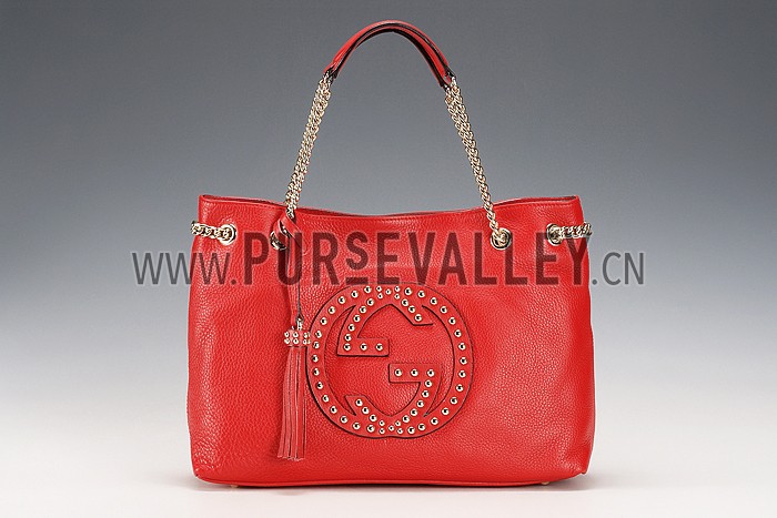 Gucci Soho Studded Shoulder Bag Light Red