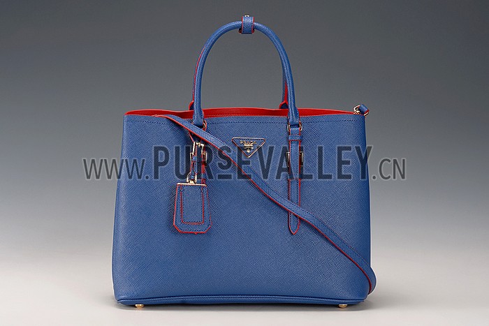 Prada Saffiano Double Tote Blue