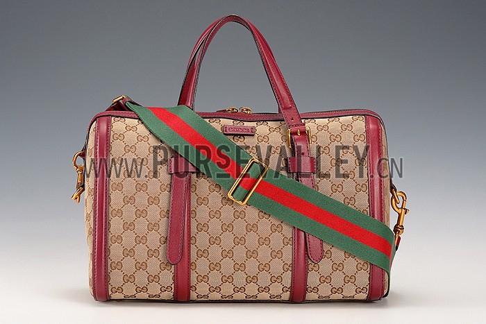 Gucci Lady Web GG Canvas Boston Bag Dark Red