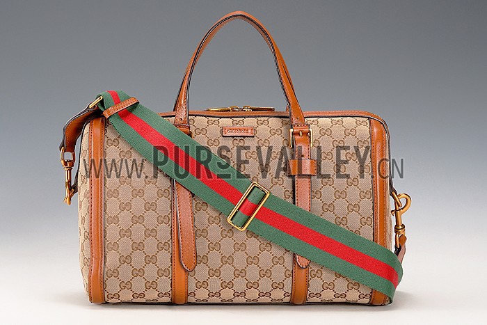 Gucci Lady Web GG Canvas Boston Bag Brown