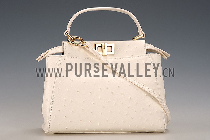 Fendi Peekaboo Mini Ostrich Leather White Bag