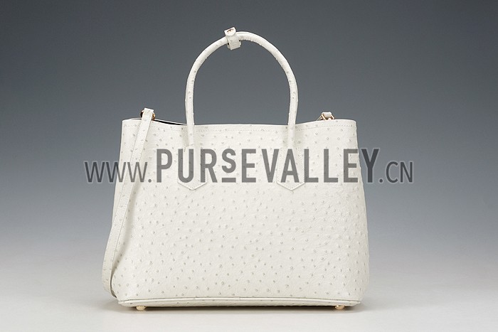 Prada Double Tote Ostrich Leather Bag White