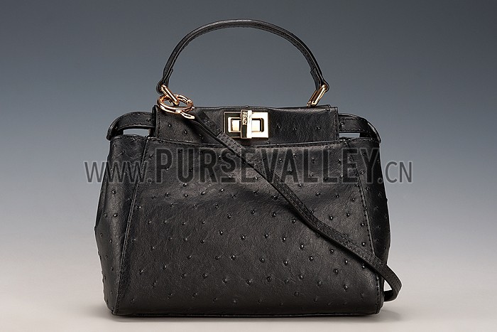 Fendi Peekaboo Mini Ostrich Leather Black Bag