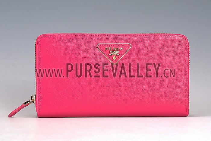Prada Vernice Saffiano Leather Zip Around Rose Wallet