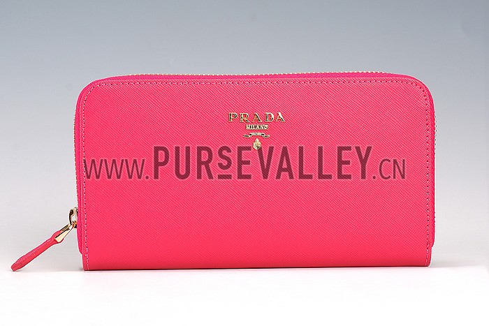 Prada Saffiano Leather Zip Around Rose Wallet