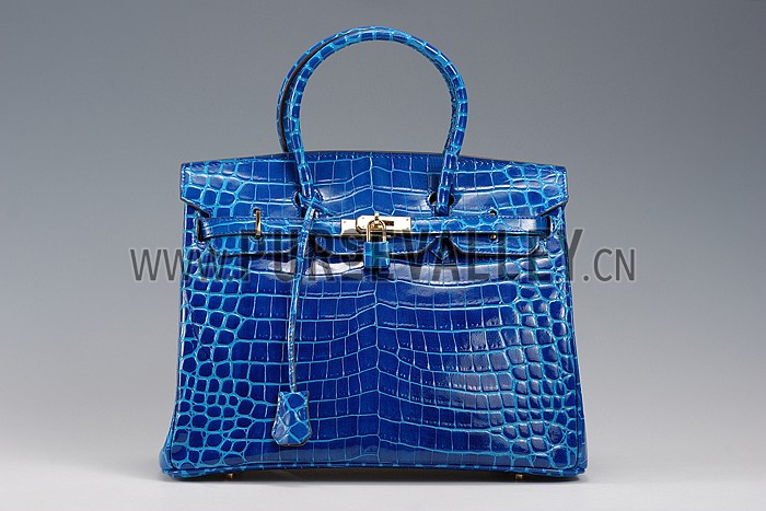 Hermes Birkin 35 Crocodile Leather Blue Brighton 608051