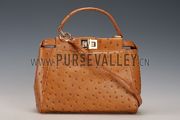 Fendi Peekaboo Mini Ostrich Leather Brown Bag