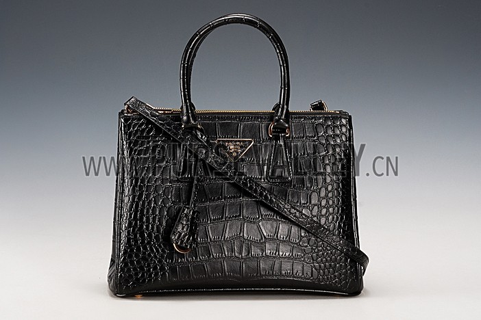 Prada Saffiano Crocodile Leather Black Bag