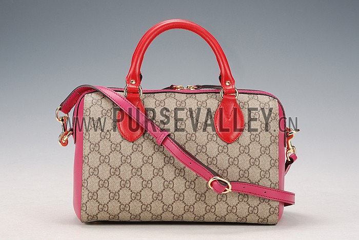Gucci Boston Supreme Canvas Shoulder Bag Red & Fuchsia