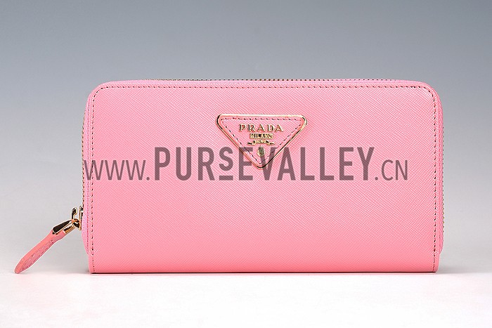 Prada Saffiano Leather Zip Around Small Pink Wallet