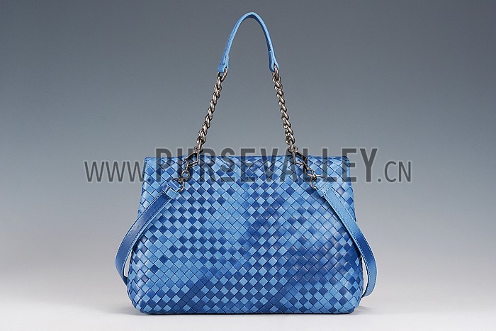 Bottega Veneta Two Toned Light Blue and Blue Intrecciato Nappa Bag