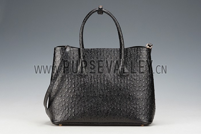 Prada Double Tote Ostrich Leather Bag Black