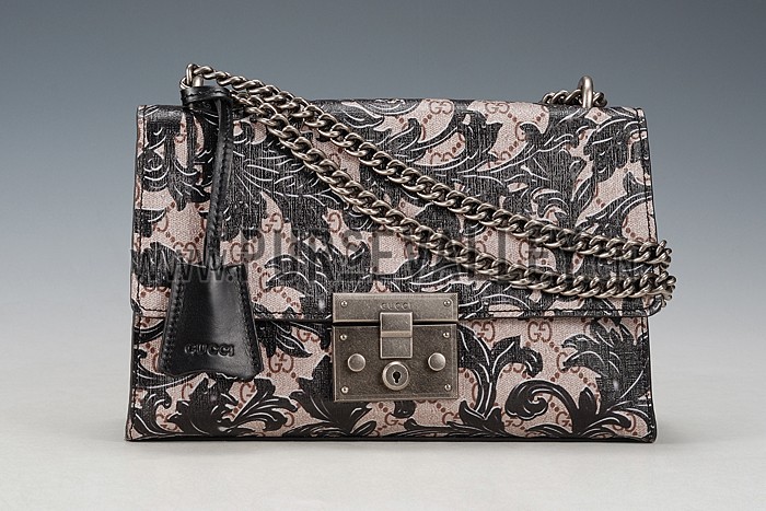 Gucci Padlock Arabesque Canvas Shoulder Bag Black