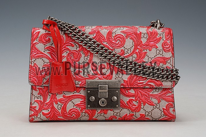 Gucci Padlock Arabesque Canvas Shoulder Bag Red