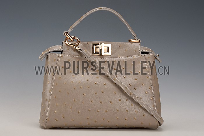 Fendi Peekaboo Mini Ostrich Leather Grey Bag