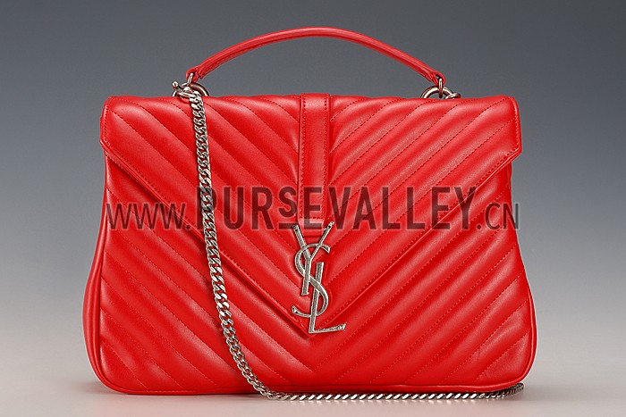 Saint Laurent College Matelasse Large Bag Red
