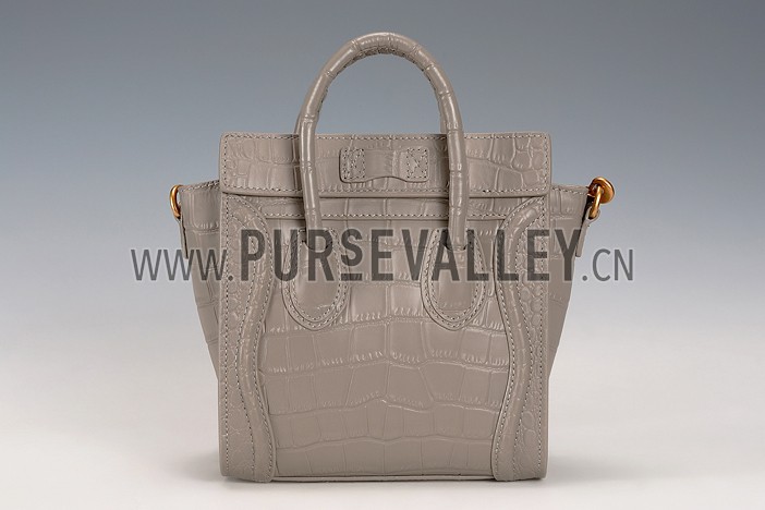 Celine Nano Luggage Crocodile Grey