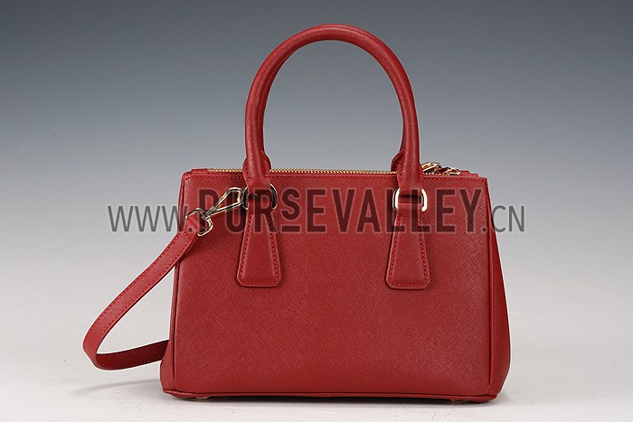 Prada Saffiano Mini Double Zip Tote Dark Red