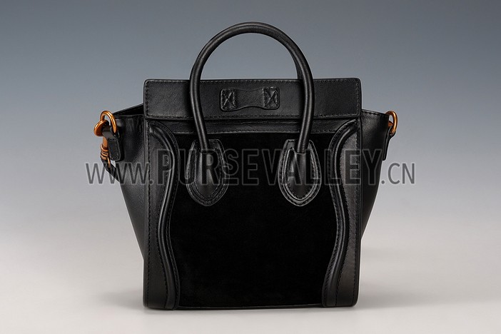 Celine Nano Luggage Black Leather and Suede