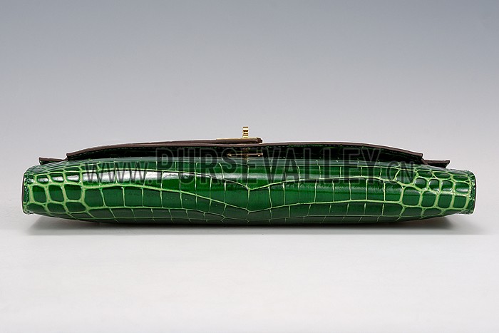Hermes Kelly Longue Clutch Crocodile Leather Green 608168