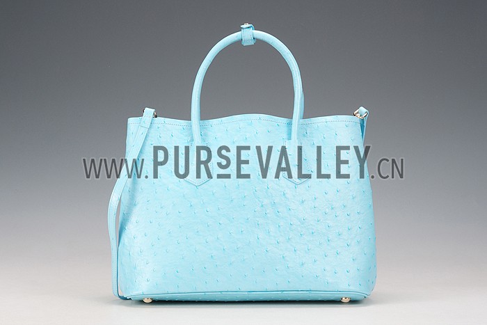 Prada Double Tote Ostrich Leather Bag Light Blue