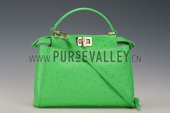 Fendi Peekaboo Mini Ostrich Leather Light Green Bag