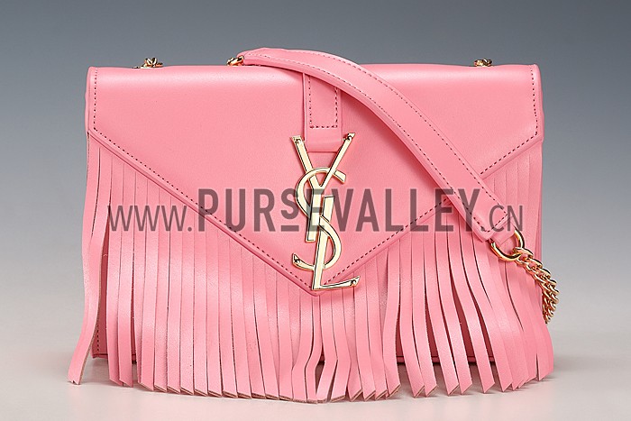 Saint Laurent Medium Fringed Suede Leather Satchel Pink