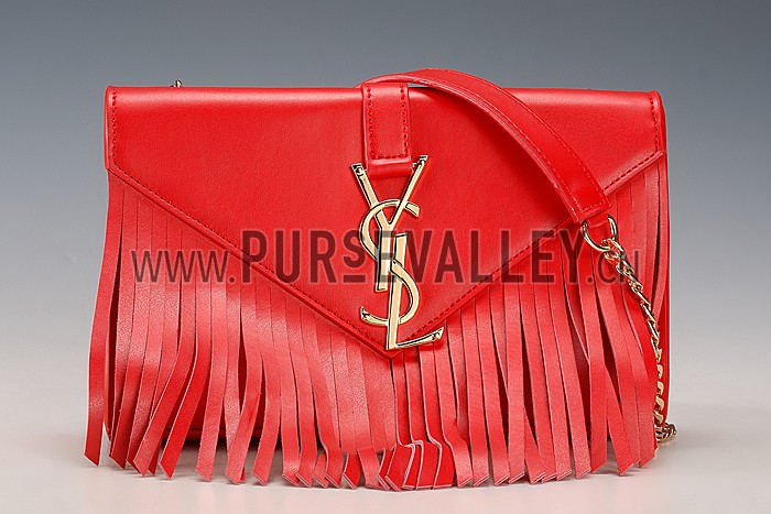 Saint Laurent Medium Fringed Suede Leather Satchel Red