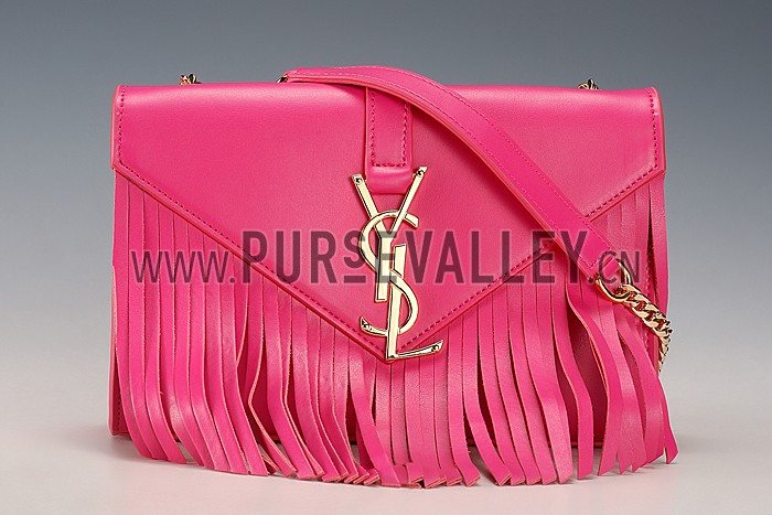 Saint Laurent Medium Fringed Suede Leather Satchel Fuchsia