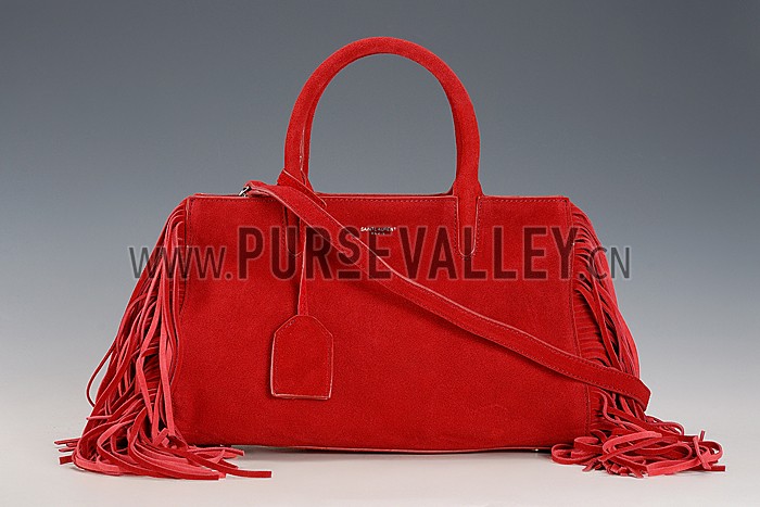 Saint Laurent Rive Gauche Small Fringed Suede Bag Red