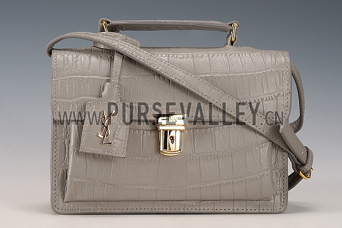 Saint Laurent High School Medium Crocodile Leather Bag Grey